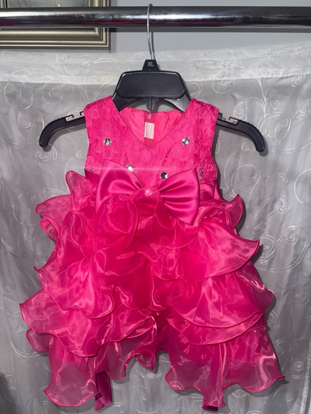 Girls' Fuchsia Ruffle Party Dress with Bow